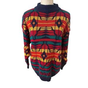 Vintage Laureen E. Ong Geometric Knit Sweater‎ Western Print—Women’s Size L